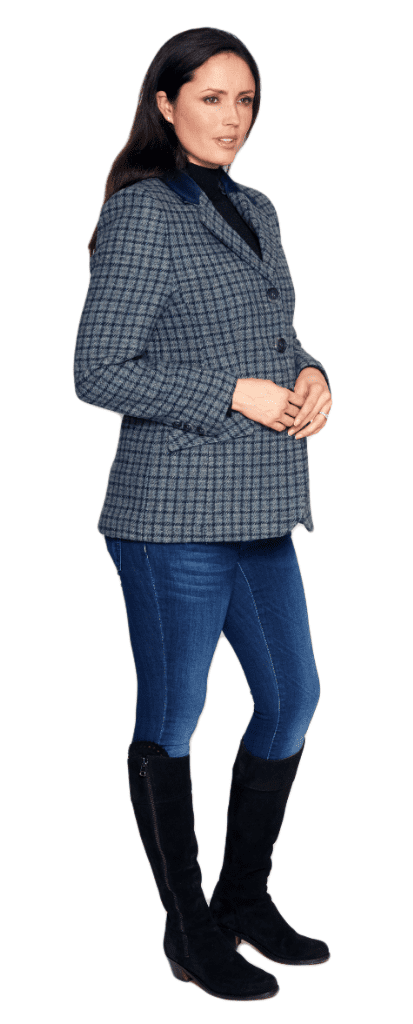 Womens Luxury Harris Tweed Blue Check Blazer Jacket K444H