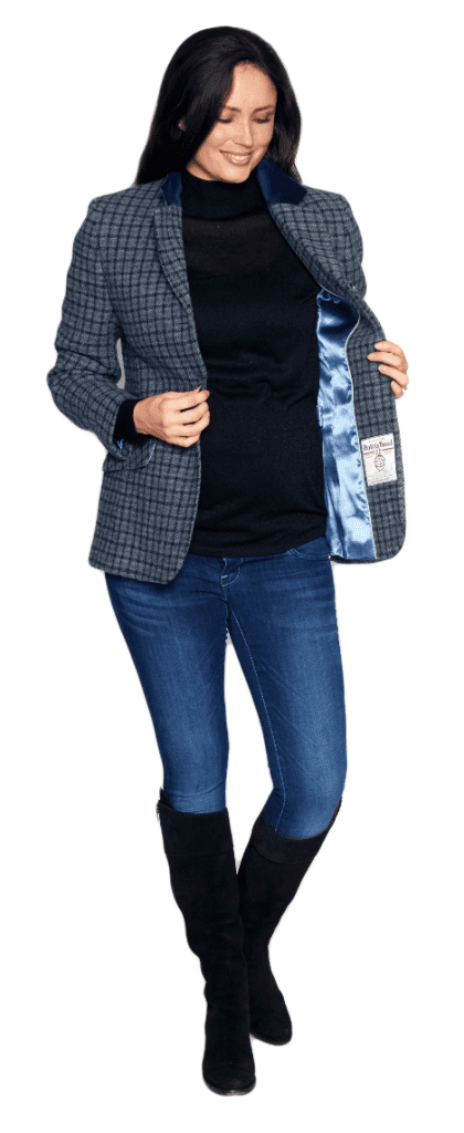 Womens Luxury Harris Tweed Blue Check Blazer Jacket K444H