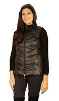 Womens Luxury Reversible Quilted Feather Down Black Print Gilet db324