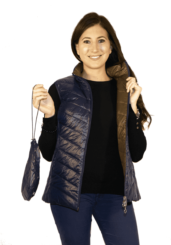 Womens Luxury Reversible Quilted Feather Down Navy Olive Gilet db324