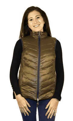 Womens Luxury Reversible Quilted Feather Down Olive Navy Gilet db324