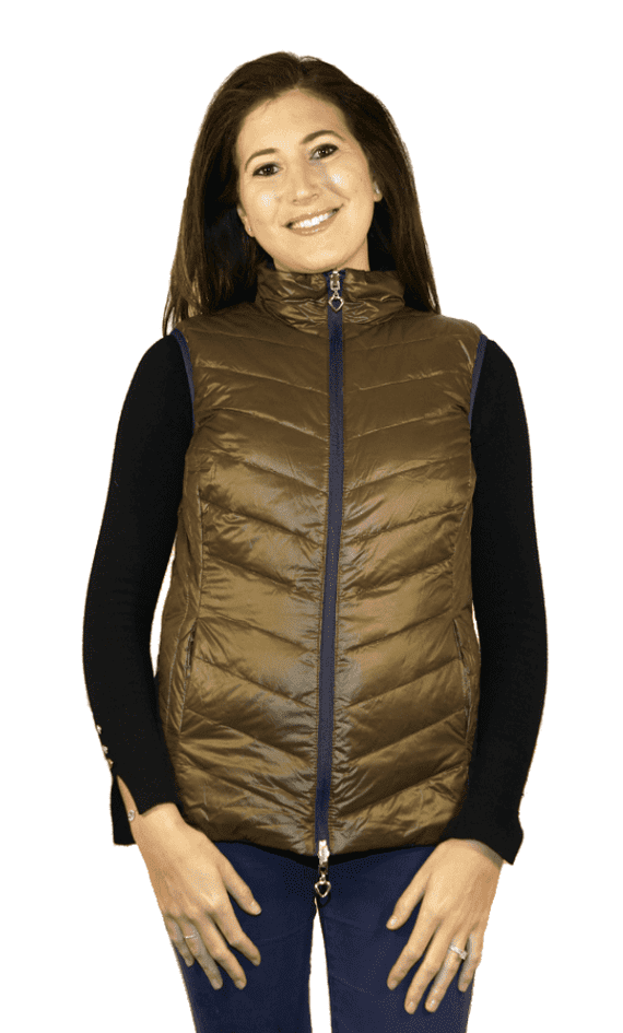 Womens Luxury Reversible Quilted Feather Down Olive Navy Gilet db324