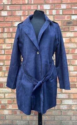 Womens Navy Faux Suede Unlined Belted Raincoat db289