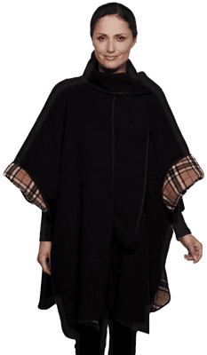 Womens Reversible Check Wool Cape K1330