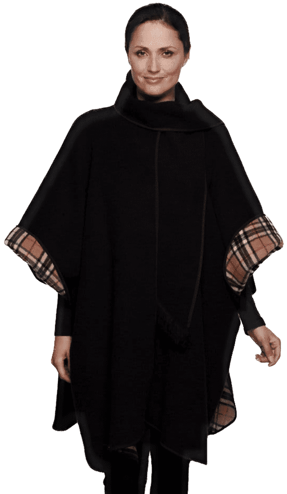 Womens Reversible Check Wool Cape K1330