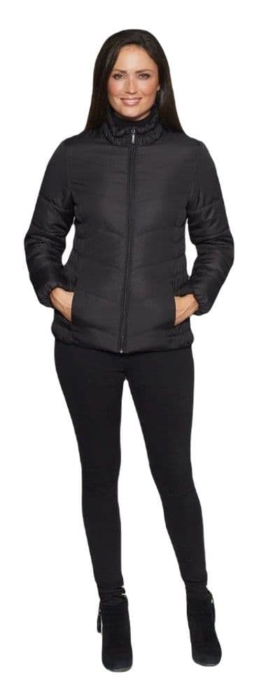 Womens Short Padded Zip Up Black Jacket db6508