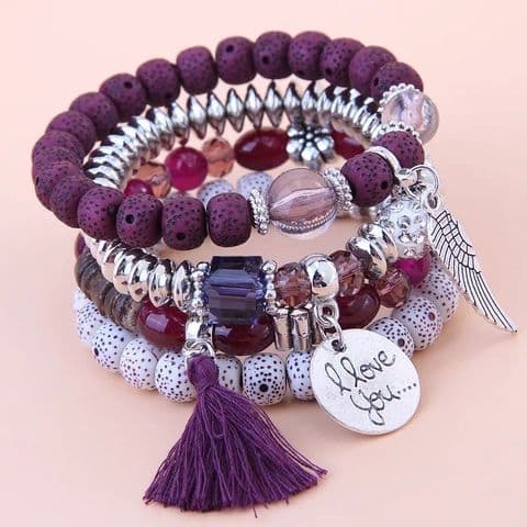  Purple Synthetic Resin Beaded 4 Bracelets £14.99