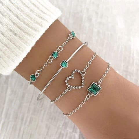 4 Stacking Bracelets with Green stones £14.99