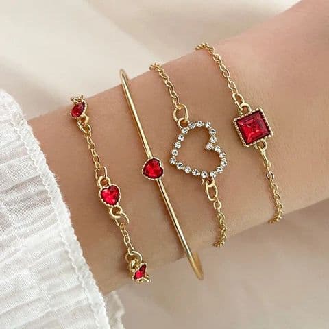 4 Stacking Bracelets with Red stones £14.99