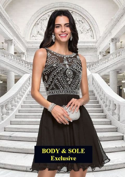 AE - Black Diamonte & Chiffon short Dress