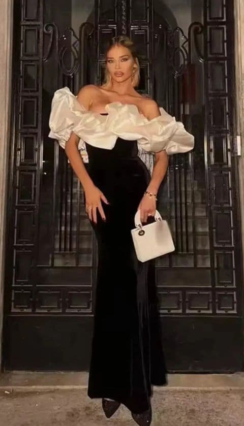 AE -  Plain Black & White Satin dress