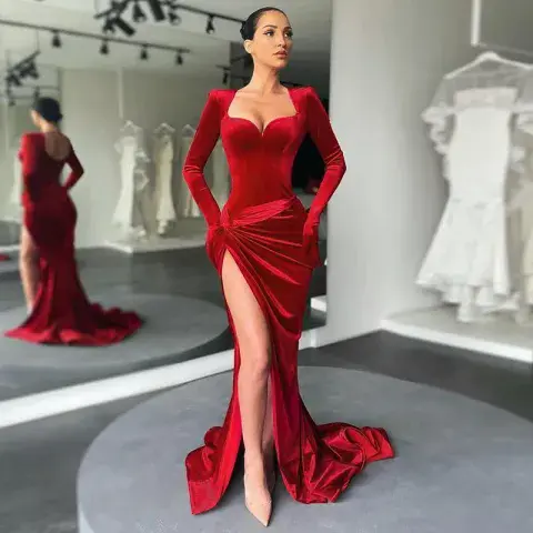 AE - Plain Red Velvet dress