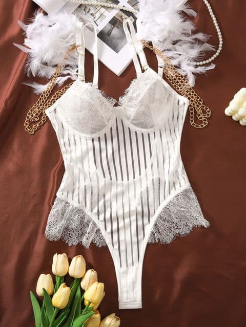 AE - White Lace Body with Feather & Chain Straps