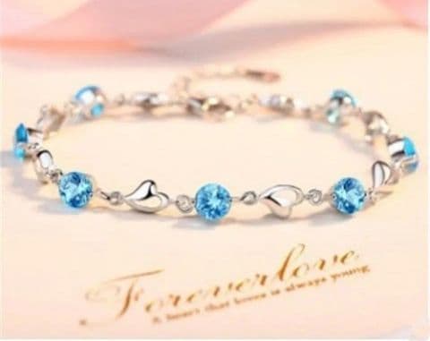 BandS -  925 Silver Plated Sweet Heart Shape Inlay Zircon Bracelet Blue £14.99