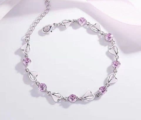 BandS - 925 Silver Plated Sweet Heart Shape Inlay Zircon Bracelet Pink £14.99