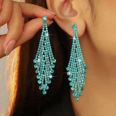 BandS - Aqua Crystal Chandelier Style Drop Rhinestone Earrings £14.99