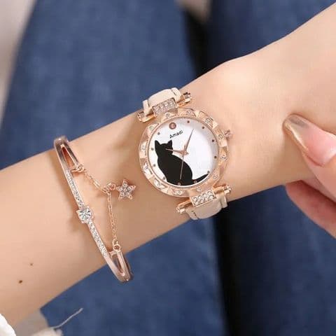 BandS - Beige Cat Watch & Bangle Boxed £29.95