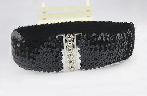 BandS - Black Elastic Sequin Belt £24.95