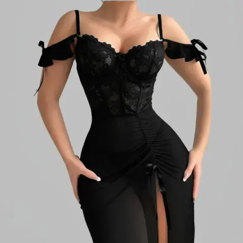 BandS - Black Mesh Dress Set