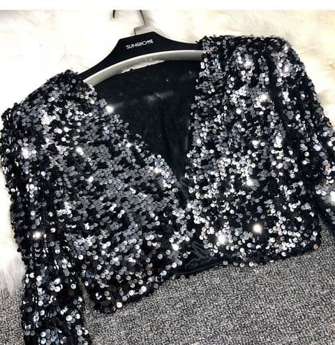 BandS - Black Sequin Shrugs with Long Sleeves