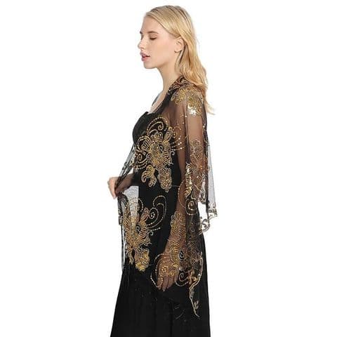 BandS - Black with Gold Polyester Sequins Wrap
