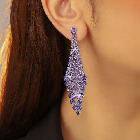 BandS - Blue Crystal Chandelier Style Drop Rhinestone Earrings £14.99