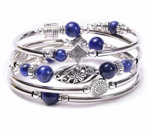 Bands -  Blue Grain Stone Retro Flower Natural Stone Handmade Bangle £14.99