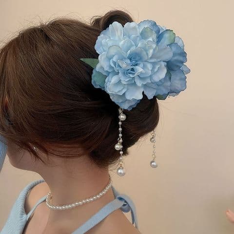 BandS - Blue Plumeria Imitation Pearl Cloth Hair Claw £14.99