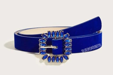 BandS - Blue Velvet PU Belt With Square Rhinestone Buckle Belt £14.99