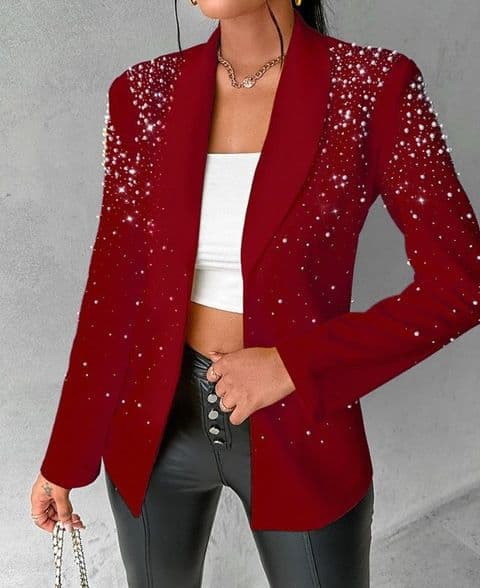 BandS - Burgundy Jacket with Pearl and Diamonte Embellishments
