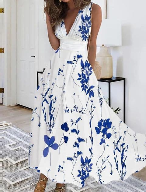 BandS - Casual Blue & White Printed Flower
