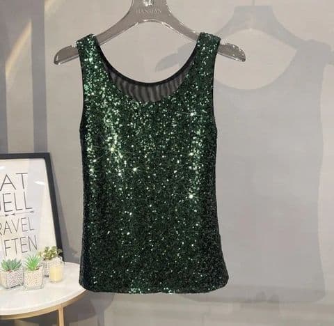 BandS - Casual Sequin Tank Top Dark Green