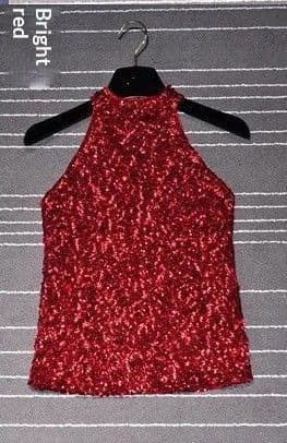 BandS - Cinched Neck Top With Sequins Bright Red
