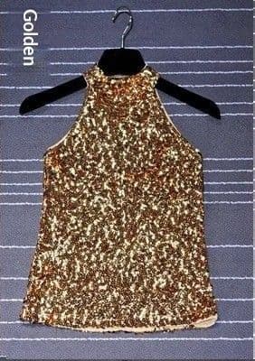 BandS - Cinched Neck Top With Sequins Gold