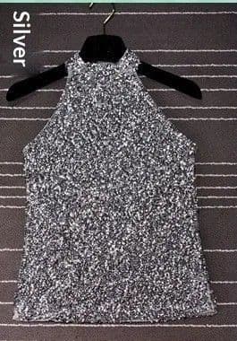 BandS - Cinched Neck Top With Sequins Silver