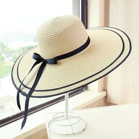 BandS - Classic Style Wide Eaves Straw Hat Beige
