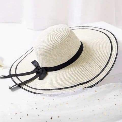 BandS - Classic Style Wide Eaves Straw Hat White