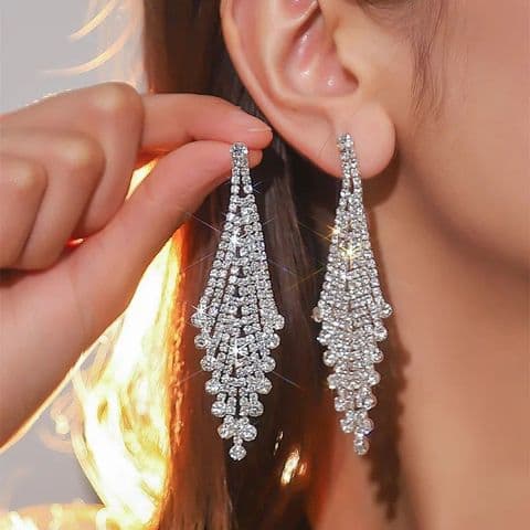 BandS - Clear Crystal Chandelier Style Drop Rhinestone Earrings £14.99
