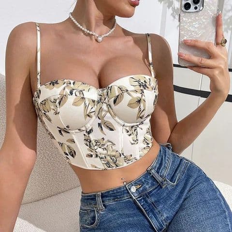 BandS - Cream Floral Corset Crop Top
