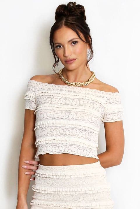 BandS - Cream Lace Panelled Bardot Top