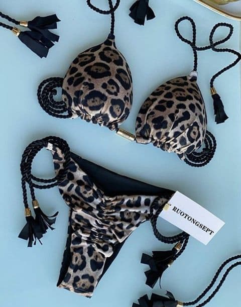 BandS - Dark Leopard tie side Bikini