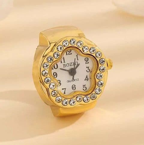 BandS - Diamonte Flower Watch Ring Gold £29.95