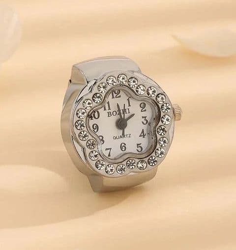 BandS - Diamonte Flower Watch Ring Silver £29.95