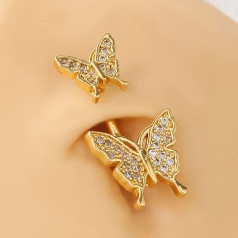 BandS - Double Butterfly Zircon Belly Bar £14.99