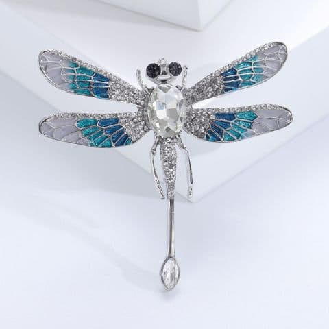 BandS - Dragonfly Alloy Broach Silver Background Grey Blue £14.99