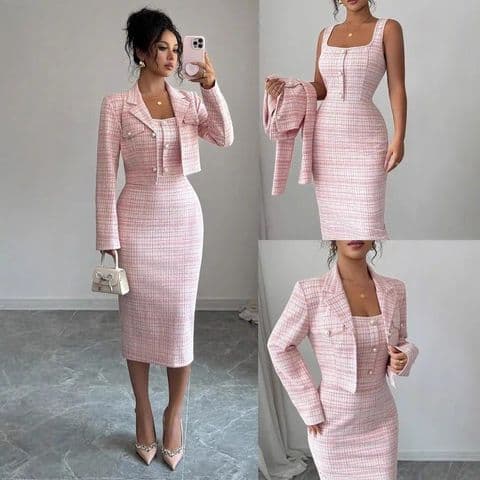 BandS - Elegant Cheongsam Dress & Jacket Pink