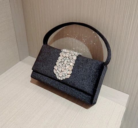 BandS - Elegant Classic Style Square Buckle Evening Bag Black