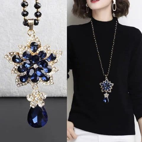 BandS -  Elegant Long Sweater Chain Necklace Blue £29.95