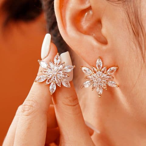 BandS - Elegant Snowflake Inlay Copper Zircon, Gold Plated Rhodium Ear Studs £14.99