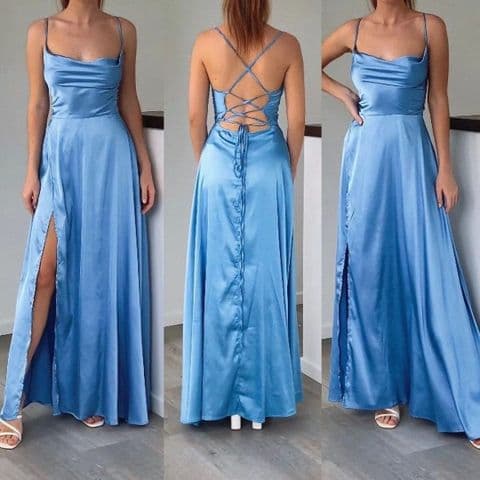 BandS - Elegant Thin Strap Sky Blue Dress